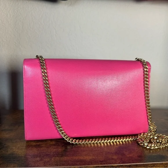 Authentic YSL Saint Laurent Hot Pink Kate Leather Chain Crossbody Bag - Picture 3 of 13